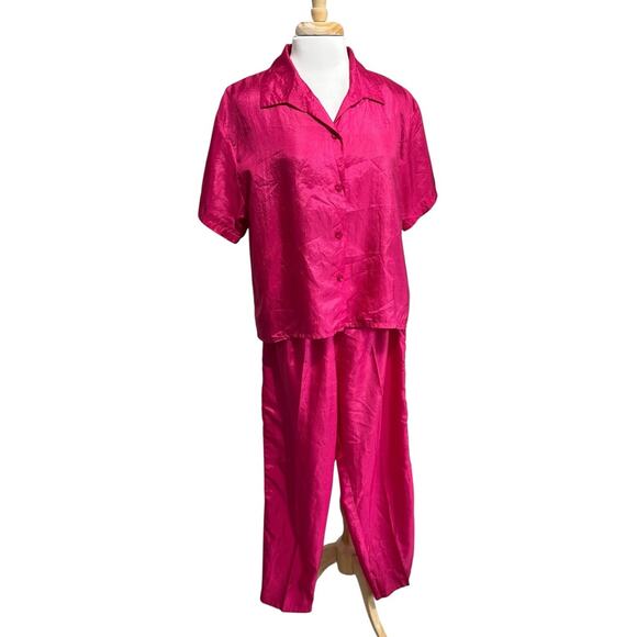 VTG Ronnie Salloway Made In USA Fushia Pink Silky Polyester 2pc Set Women's XL - Picture 2 of 5
